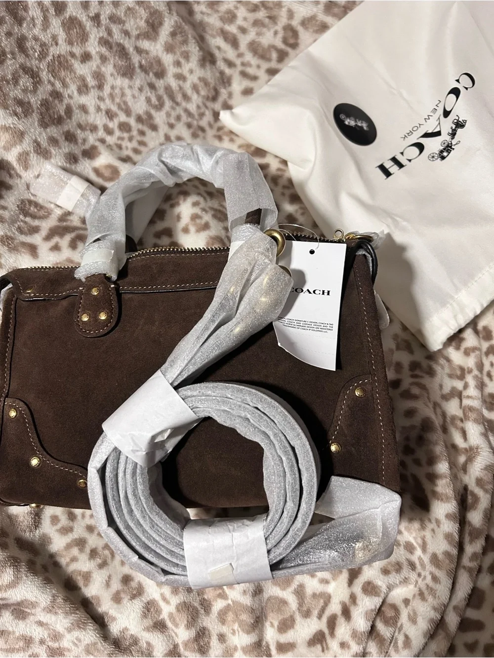 Coach Brown Suede Rhyd­er 24 Satchel with Gold Hardware